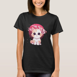 Camiseta Gato Com Flores de Cerejeira Para Homens Mulheres