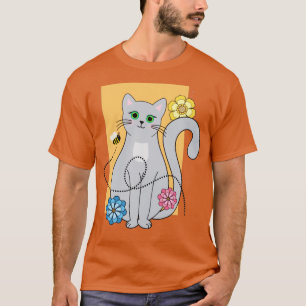 Camiseta Gato com flores e uma abelha