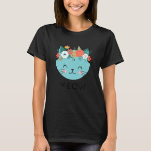 Camiseta Gato com Flower Head Wreath Floral Cat Outline