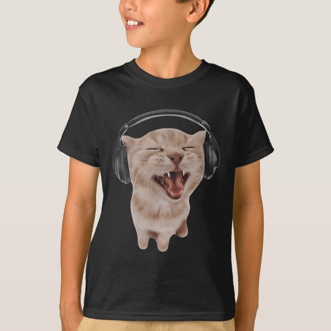 Camiseta Gato com Fones de ouvido (Frente)