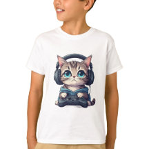 Gato com fones de ouvido e controle