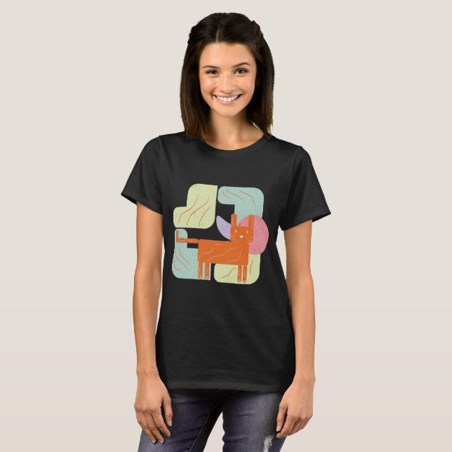 Camiseta Gato com formas geométricas e coloridas (Frente Completa)
