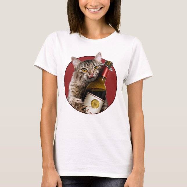 Camiseta Gato Com Garrafa De Vinho (Frente)