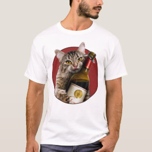 Camiseta Gato Com Garrafa De Vinho