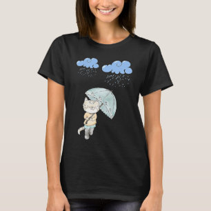 Camiseta Gato Com Guarda-Chuva No Gato Da Chuva