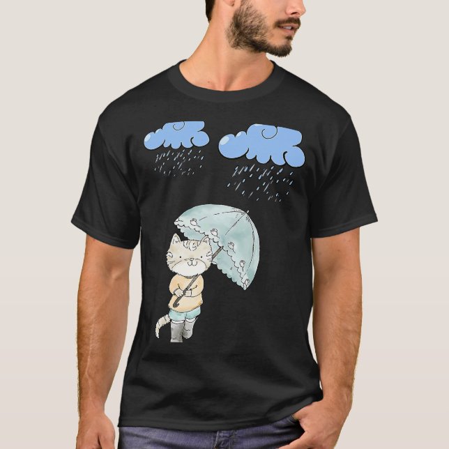 Camiseta Gato Com Guarda-Chuva No Gato Da Chuva (Frente)