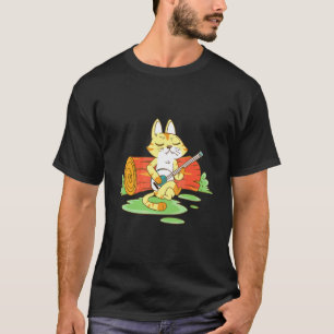 Camiseta Gato Com Guitarra No Acampamento Infantil Fogueira