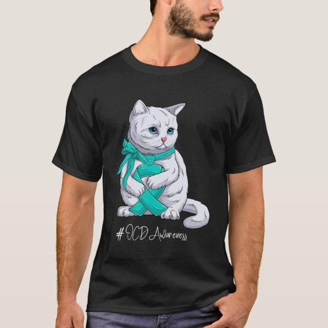 Camiseta Gato com Laço Azul da Campanha do Mês de Conscient (Frente)