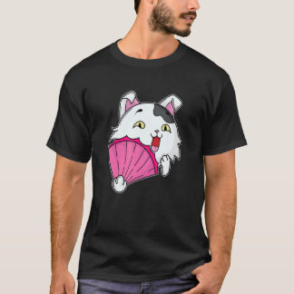 Camiseta Gato Com Leque Rosa
