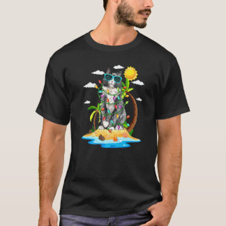 Camiseta Gato Com Luzes De Natal Vibrações De Verão Natal E