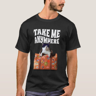 Camiseta Gato com Mala de Viagem - Leve-Me para Qualquer Lu