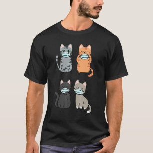 Camiseta Gato Com Máscaras Faciais Laranja Preto Cinza Gato