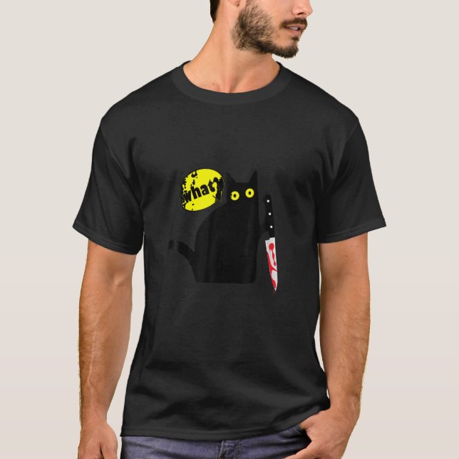 Camiseta Gato com o qual legal Gato Negro e Engraçado (Frente)