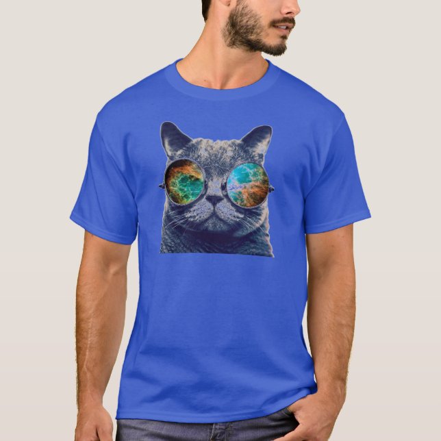 Camiseta Gato com o t-shirt dos vidros do espaço (Frente)