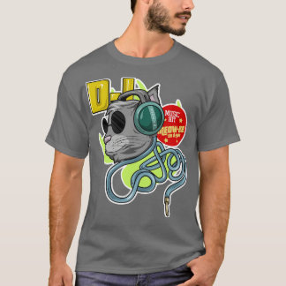 Camiseta Gato com óculos de sol como DJ com fone de ouvido