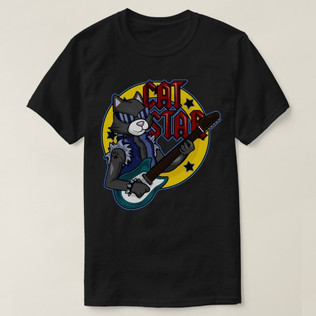 Camiseta Gato com óculos de sol como mexicano com violão (Frente do Design)