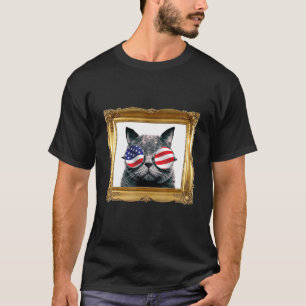 Camiseta Gato com Óculos de Sol da Bandeira dos EUA América