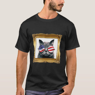 Camiseta Gato com Óculos de Sol da Bandeira dos EUA América