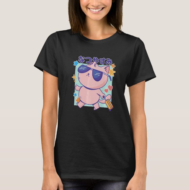 Camiseta Gato com óculos de sol e holi de verão com cotação (Frente)