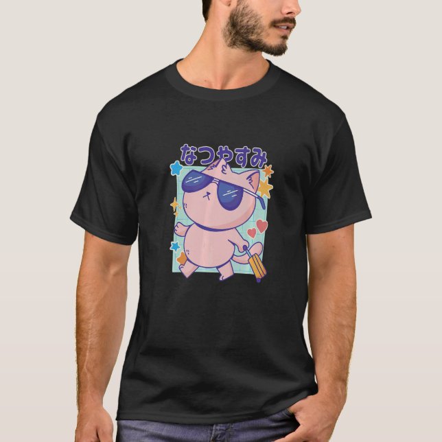 Camiseta Gato com óculos de sol e holi de verão com cotação (Frente)