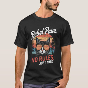 Camiseta Gato com Óculos de Sol e Vibrações de Pôr do Sol