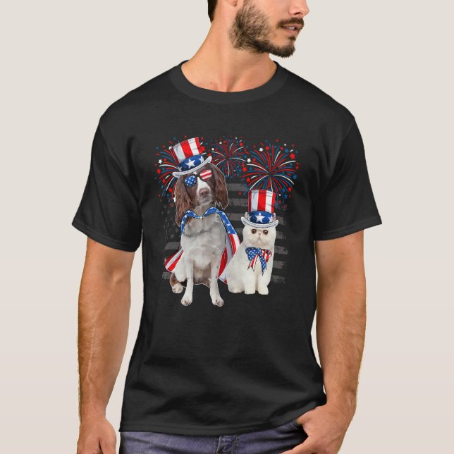 Camiseta Gato Com Óculos De Sol English Springer Spaniel Am (Frente)