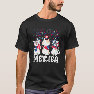 Camiseta Gato Com Óculos De Sol Fogos De Artifício Chapéu M