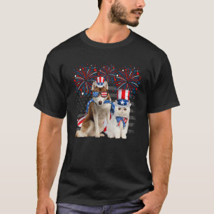 Camiseta Gato Com Óculos De Sol Husky Bandeira Americana 4 