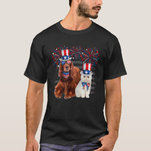 Camiseta Gato Com Óculos De Sol Irish Setter Bandeira Ameri