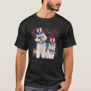 Camiseta Gato Com Óculos De Sol Malteses Bandeira Americana