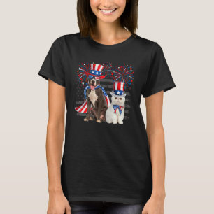 Camiseta Gato Com Óculos De Sol Pit Bull Bandeira Americana
