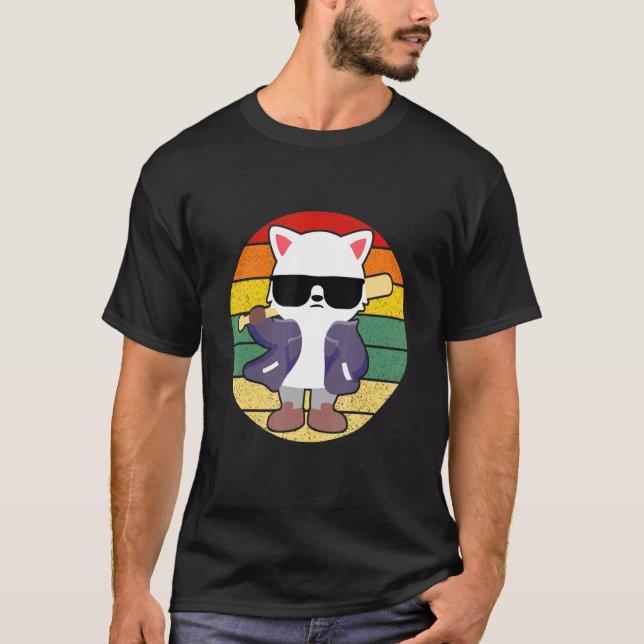 Camiseta Gato Com Óculos De Sol Retro Vintage (Frente)