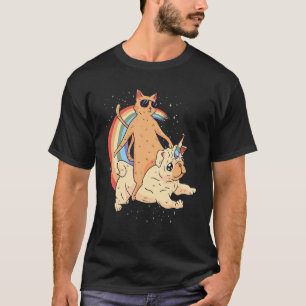 Camiseta Gato com Óculos de Sol Unicórnio Cachorro Arco-íri