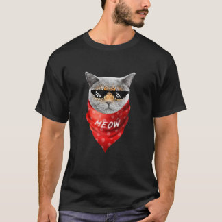 Camiseta Gato com Óculos Vestindo Bandana Vermelha,Óculos H