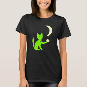Camiseta Gato Com Olhos de Estrela Brincando Com Estrela de