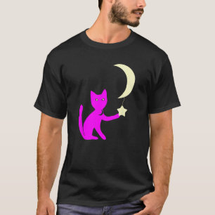 Camiseta Gato Com Olhos de Estrela Brincando Com Estrela de