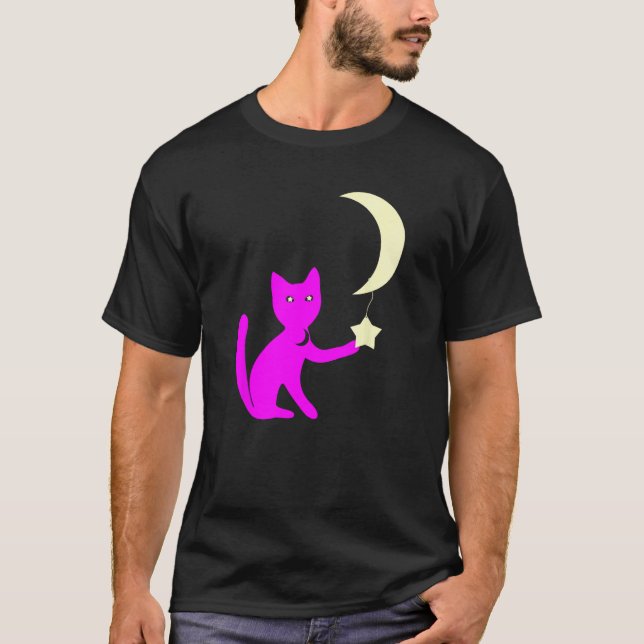 Camiseta Gato Com Olhos de Estrela Brincando Com Estrela de (Frente)