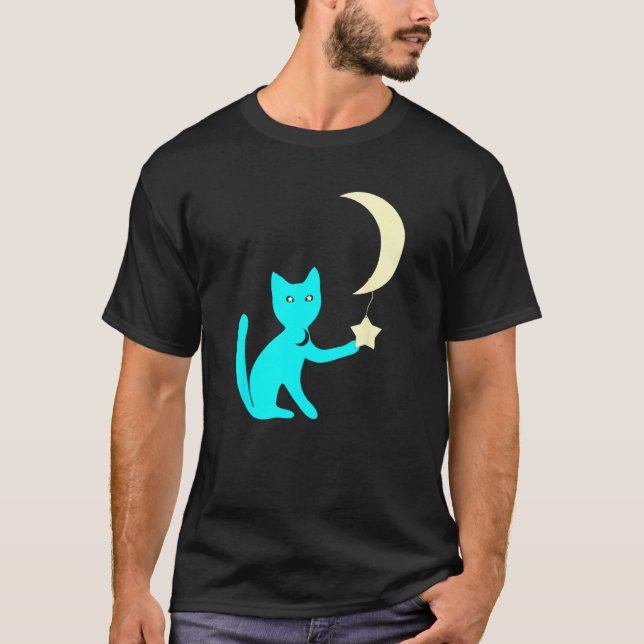 Camiseta Gato Com Olhos de Estrela Brincando Com Estrela de (Frente)