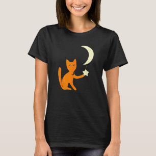 Camiseta Gato Com Olhos de Estrela Brincando Com Estrela de