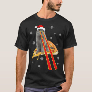 Camiseta Gato Com Olhos Laser Engraçado Pizza Natal