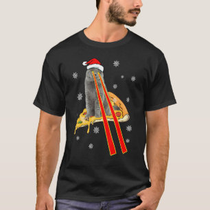 Camiseta Gato Com Olhos Laser Pizza Engraçada Gato Natal