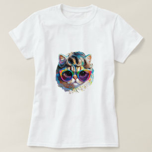 Camiseta Gato com Peruca + Óculos de Sol (Pintura #4)