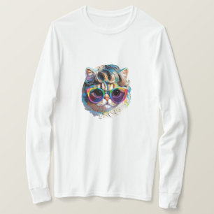 Camiseta Gato com Peruca + Óculos de Sol (Pintura #4)