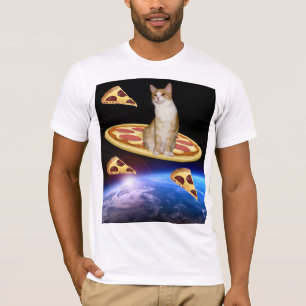 Camiseta GATO COM PIZZA EM T-shirts engraçadas no espaço