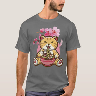 Camiseta Gato Com Ramen Noodles E Sakura Cherry Blossom 2