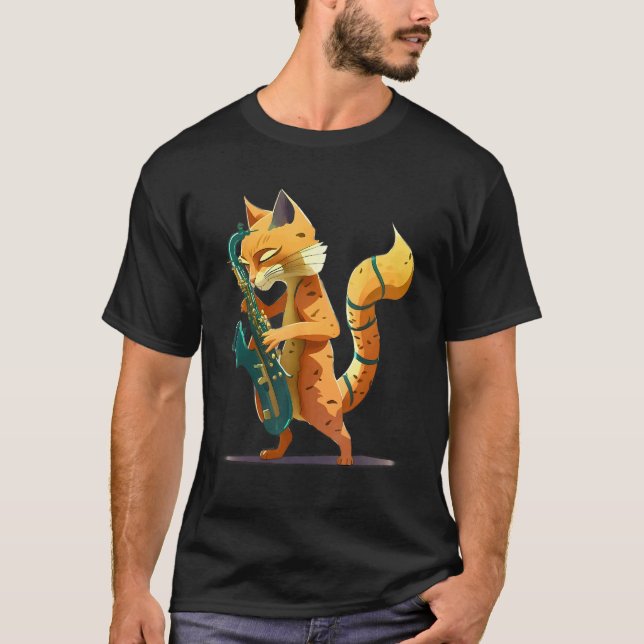 Camiseta Gato com saxofone (Frente)