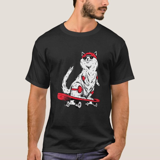 Camiseta Gato Com Skate Gatinho Skatista (Frente)