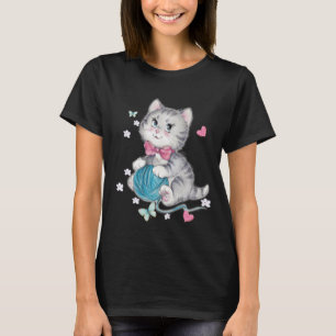 Camiseta Gato com T-Shirt da Bola de Lã Presente De Sobre