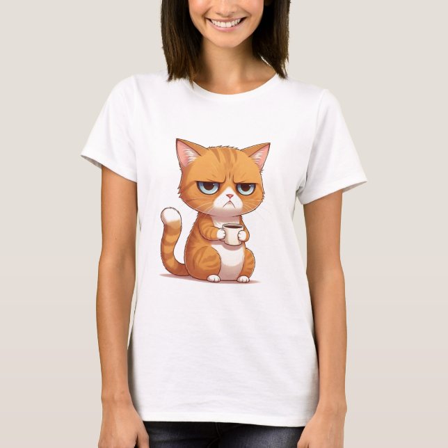 Camiseta Gato com T-shirt de café (Frente)