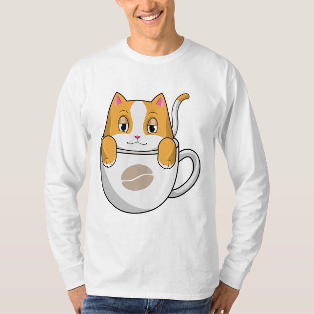 Camiseta Gato com Taça de Café (Frente)